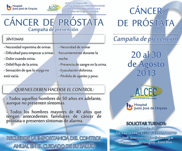  Del 20 al 30 de agosto se realizará la Campaña de Prevención de Cáncer de Próstata