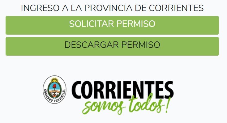  Corrientes solicita permisos para ingresar o transitar por la provincia